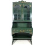 A painted Chinoiserie bureau bookcase, mid to late 20th century,