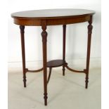 An early 20th century mahogany, crossbanded and inlaid occasional table, with oval surface,