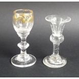 An unusual Georgian liqueur glass, the bowl gilded with foliage, circa 1830, 9cm high,