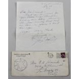 A Jayne Mansfield signed letter, in the husband's business envelope for Hargitay's Health Glow,