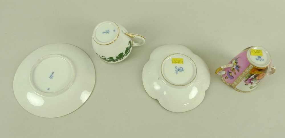 A Dresden porcelain twin handled porcelain tea cup and saucer, 19th century, - Image 3 of 3