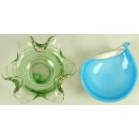 A hand blown Murano cased blue, white and gold glass bonbon dish,