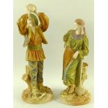 A pair of Royal Worcester shot enamel porcelain figures, modelled as Romanian peasants, circa 1895,