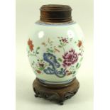 A Chinese porcelain ginger jar, 18th / 19th century, the body decorated with peonies and foliage,