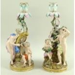 A pair of 19th century Meissen candelabra,