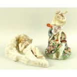 A 19th English porcelain figure of Neptune, a mythological giant fish by his side,