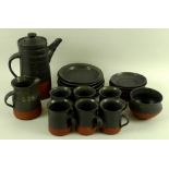 A 20th century studio pottery coffee set, comprising a coffee pot, 17 by 20.