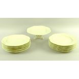 A collection of twelve Sowerby Queens Ivory pressed glass plates with floral bands to rims, 23cm,