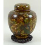 A Chinese cloisonne ginger jar and cover, enamelled with green, mustard and ombre tones,