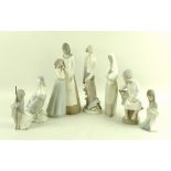 A group of Lladro bisque figurines, comprising a figurine modelled as Don Quixote, model no.