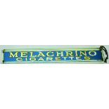 MELCHRINO CIGARETTES GLASS ADVERT. 24 by 3.5ins, MELACHRINO/ CIGARETTES gold lettering on blue. Some