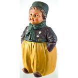 DUTCH BOY TOBACCO JAR. 8.5ins tall, matt brown, tan, black & flesh coloured tones. Jar in form of