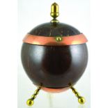 SEED POD TOBACCO JAR. 8ins tall to top of lid with brass acorn finial, dark brown seed pod &