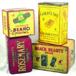 TOBACCO TINS GROUP. Black Beauty Shag 8D per oz 4D half oz, Wills's/ Golden Flake cigarettes/ WD &