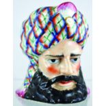 TOBACCO JAR. 5.75ins tall, continental Arab/ Turks head, black beard coloured turban & flesh