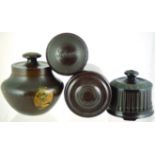 BAKELITE TOBACCO JARS GROUP. (2) cylindrical one with TOBACCO to lid one with CLASSICâ€ˆCURLYâ€