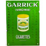 GARRICK CIGARETTES ENAMEL SIGN. 15 by 11ins, GARRICK/ (VIRGINIA)/ CIGARETTES drum of cigarettes