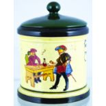 DOULTON SERIES WARE TOBACCO JAR. 5.5ins tall to top of lid, coloured cavalier style figures EVER