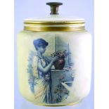 TAYLOR TUNCLIFFE & CO JAR. 6.25ins tall to top of patent lid. Cylindrical shape with 2 different