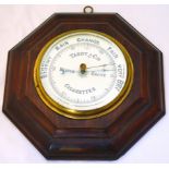 TADDY & COS CIGARETTES BAROMETER. Octagonal wooden framed barometer 9.5 by 9.5ins, bevelled glass,