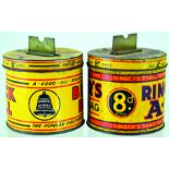 PAIR OF TOBACCO STRING TINS. Both 3.75ins tall, cylindrical tins BLACK BELL SHAG & RINGERS A.1.