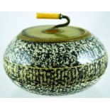CURLING STONE TOBACCO JAR. 4.25ins tall to top of metal handle. Jar in form of a curling stone