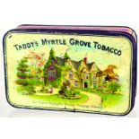 IRISH TADDYS TOBACCO TIN. 8 by 5ins, TADDYS MYRTLE GROVE TOBACCO, Sir Walter Raleighs house