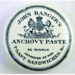 JOHN BANGERS ANCHOVY PASTE POT LID. 3.75ins diam, JOHN BANGERâ€™S/ ANCHOVY PASTE/ SO HIGHLY/