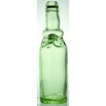 DIXONS PATENT CODD BOTTLE. 9.25ins tall, aqua glass codd bottle, bulbous stopper chamber with