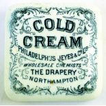 NORTHAMPTON COLD CREAM POT LID. 2.5ins square, COLD/ CREAM/ PHILADELPYUS JEYES & CO LTD/ ... THE