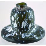 NAILSEA STYLE INKWELL. 2.5ins tall, 3.5ins diam at base. Dark olive green glass with white enamel