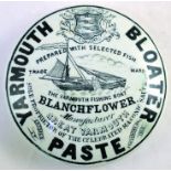 YARMOUTH BLOATER PASTE POT LID. 3.75ins diam, YARMOUTH BLOATER PASTE fishing boat pictured to centre