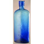 HANDYSIDES BLOOD FOOD BOTTLE. (AB type 13) 6.75ins tall, rectangular shape, round shouldered in blue