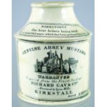 ABBEY MUSTARD JAR. 4.5ins tall, white glaze, black transfer GENUINE ABBEY MUSTARD/ WARRANTED/