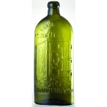 WARNERS SAFE CURE BOTTLE. 9.25ins tall, olive green glass, embossed WARNERS/ SAFE CURE/ FRANFURT A/M