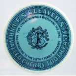 F S CLEAVERS TOOTH PASTE. 3.1ins diam pot lid. Light to mid blue background, 2 lines of writing, the