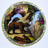 ROSS & SONS BEAR HUNTING (KM 4). Multicoloured Pratt made pot lid, 3ins diam. Picture shows red