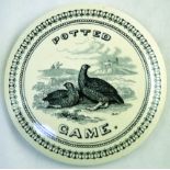 POTTED GAME POT LID. 4.25ins diam, diameter grouse pictured in moorland setting. POTTED/ GAME.