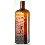 WM RADAMS MICROBE KILLER BOTTLE. 10.5ins tall, deep amber glass, square section, embossed