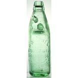 CONNORS PATENT CODD BOTTLE. 9ins tall, aqua glass embossed W. WESTWELL/ STALYBRIDGE to front