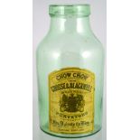 CROSSE & BLACK-WELL JAR. 8ins tall, aqua glass jar with paper label CHOW CHOW... CROSSE & BLACKWELL/