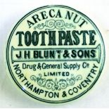 NORTHAMPTON & COVENTRY TOOTHPASTE POT LID. 2.5ins diam, ARECA NUT/ TOOTHPASTE/ J.H. BLUNT & SONS/