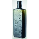 HANDYSIDES BLOOD PURIFIER BOTTLE. (AB type 8) 6ins tall, heavy black glass, rectangular form,