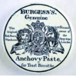 BURGESS'S ANCHOVY PASTE POT LID. 4ins diam, BURGESS S/ GENUINE/ ANCHOVY PASTE/ FOR TOAST