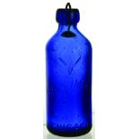 CHICAGO HUTCHINSONS PATENT? SODA WATER BOTTLE. 6.75ins tall, cobalt blue glass, metal stopper