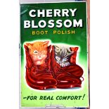 CHERRY BLOSSOM TIN SIGN. 19 x 29ins. Striking multicoloured image of 2 kittens in a pair of boots.