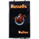 RUSSELS MALTON GLASSON SLATE ADVERT. 24 x14ins, framed advert for RUSSELLS/ MALTON. Impressed gold &