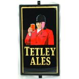 TETLEY ALES GLASS ON SATE SIGN. 20.5 x 11.5ins, framed advertising slate & glass sign for TETLEY/