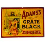 ADAMSS GRATE BLACK TIN SIGN. 18.25 x 12.75ins, pictorial image of maid applying product to fire