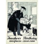 TEACHERS SHOWCARD. 24 x 19ins, black & white advert with lovely pictorial image classroom scene, 2